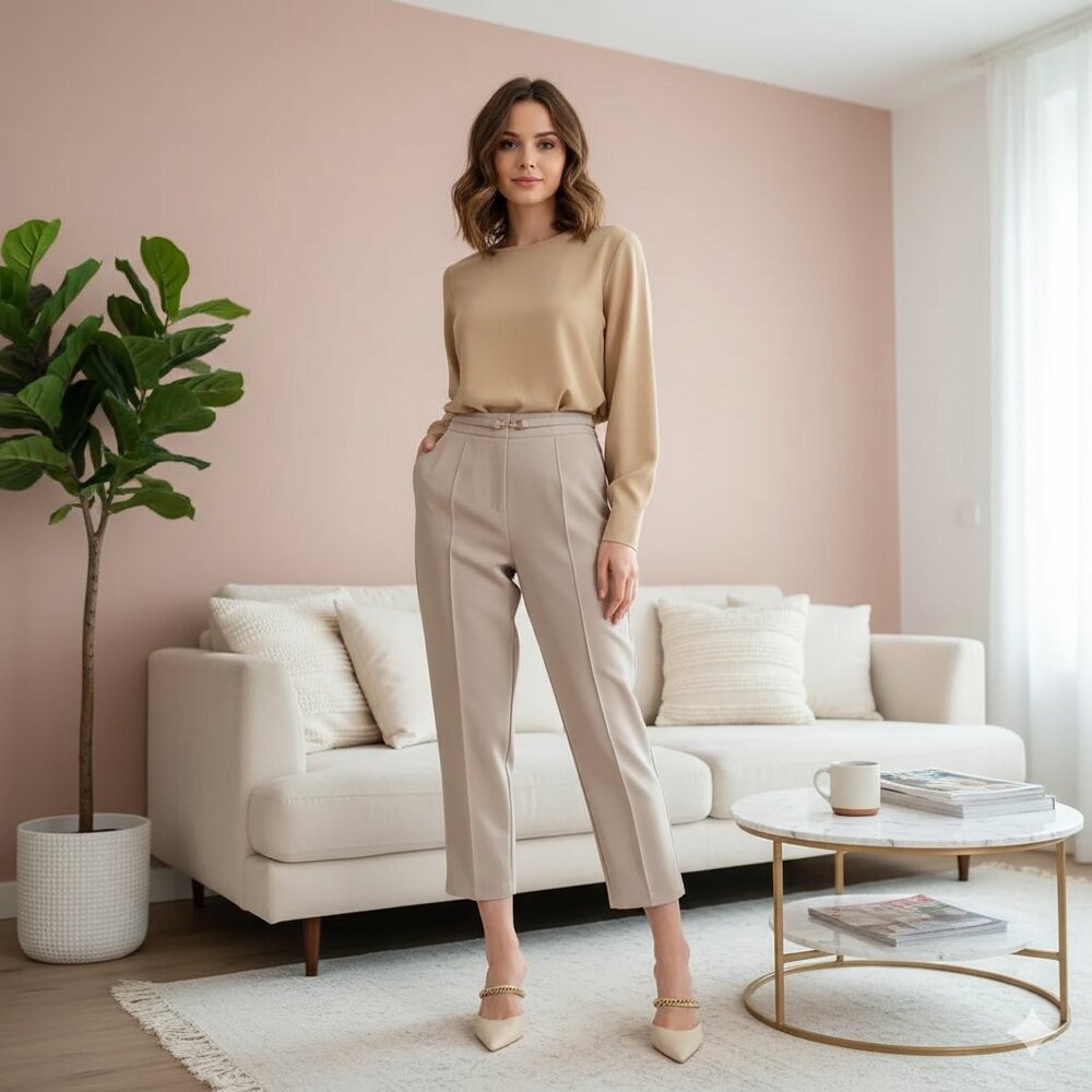 J.ING Taleen Beige Straight Leg Pants